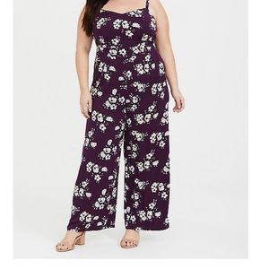 Torrid PURPLE FLORAL WIDE LEG CHALLIS JUMPSUIT